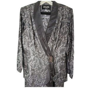 Solini 2 PC skirt suit l silver and grey Metallic l Paisley print
